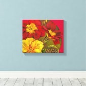 Primula floral red canvas fine art rap print (Insitu (Houten vloer))