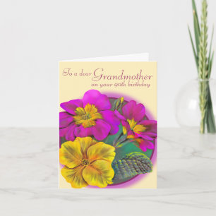 Primula Grandmother 90th yellow birthday card Kaart
