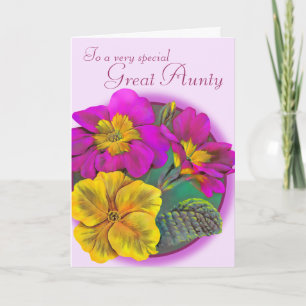 Primula Grote Tante roze paarse verjaardagskaart Kaart