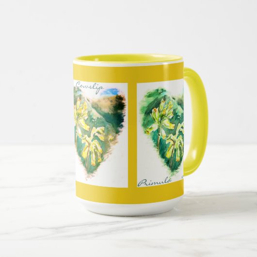 Primula veris Groene Hart Cowslip Mok (Voorkant rechts)