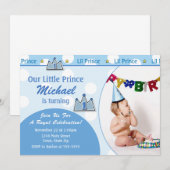 Prince 1er Anniversaire Invitation 5x7 Carte photo (Devant / Derrière)