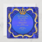 Prince 1st Birthday Boy Royal Blue Crown A Kaart (Achterkant)