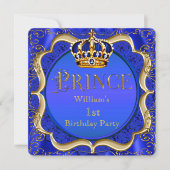 Prince 1st Birthday Boy Royal Blue Crown A Kaart (Voorkant)