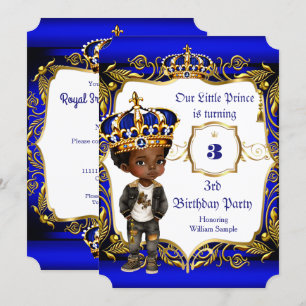 Prince 3rd Birthday party Blue Gold Crown Ethnic Kaart