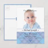 Prince Baby Blue Boy Plaid Faire-part de naissance (Devant / Derrière)