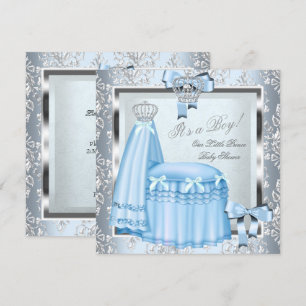 Prince Baby shower Baby Boy Blue Damask Crown 4F Kaart