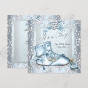 Prince Baby shower Baby Boy Blue Damask Shoe 4E Kaart