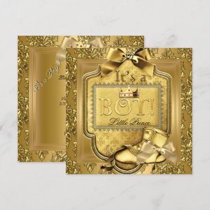 Prince Baby shower Baby Boy Elite Damask Gold Kaart