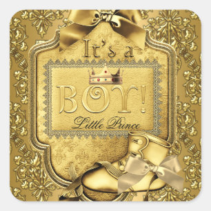 Prince Baby Shower Baby Jongen Elite Damast Goud Vierkante Sticker