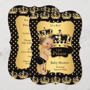 Prince Baby shower Black Gold Polka Dot Brunette Kaart