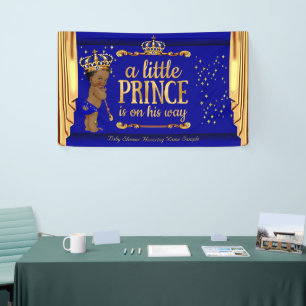 Prince Baby shower Blue Gold Drapes Etnic Spandoek