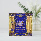 Prince Baby shower Blue Gold Ethnic Boy Invitation (Debout devant)