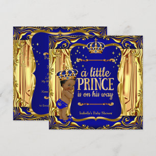 Prince Baby shower Blue Gold Ethnic Boy Invite Kaart