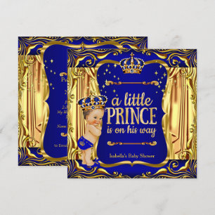 Prince Baby shower Blue Gold Prince Brunette Boy Kaart