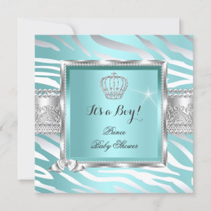 Prince Baby shower Boy Blauwgroen Blue Mint Zebra Kaart