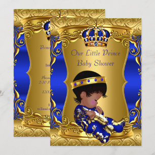 Prince Baby shower Boy Blue Gold African American Kaart