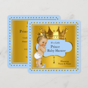 Prince Baby shower Boy Blue Gold Crown Blonde Kaart
