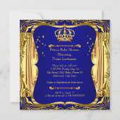 Prince Baby shower Boy Blue Gold Invitation (Dos)
