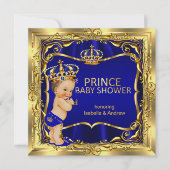 Prince Baby shower Boy Blue Gold Invitation (Devant)