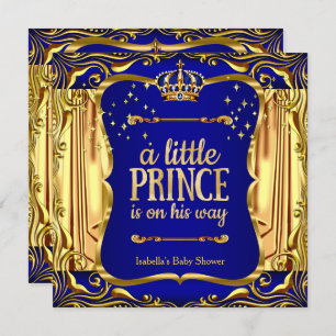 Prince Baby shower Boy Blue Gold Uitnodiging