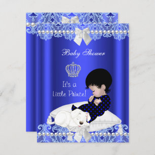 Prince Baby shower Boy Blue Lace Puppy Kaart