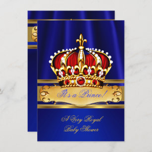 Prince Baby shower Boy Royal Blue Gold Crown Kaart
