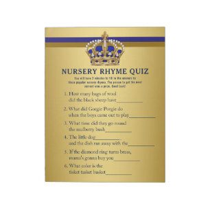 Prince Baby shower Games Prince Nursery Rhyme Quiz Notitieblok