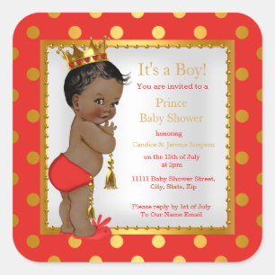 Prince Baby shower Red Gold Boy Etnische Vierkante Sticker