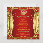 Prince Baby shower Red Gold Boy Invitation (Dos)