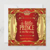 Prince Baby shower Red Gold Boy Invitation (Devant)