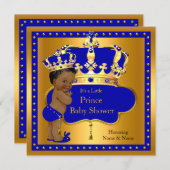 Prince Baby shower Royal Blue Boy Crown Ethnic Kaart (Voorkant / Achterkant)