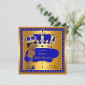 Prince Baby shower Royal Blue Boy Crown Ethnic Kaart (Staand voorkant)