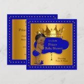 Prince Baby shower Royal Blue Boy Crown Ethnic Kaart (Voorkant / Achterkant)