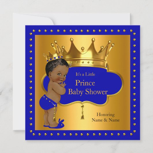 Prince Baby shower Royal Blue Boy Crown Ethnic Kaart (Voorkant)