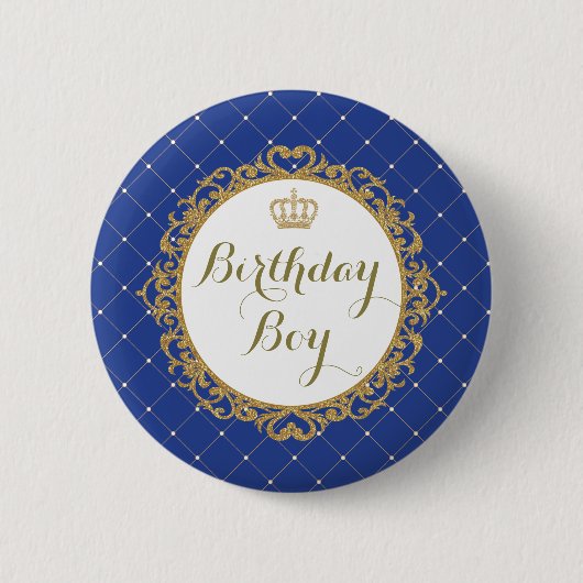 Prince Birthday Boy Round Badge d'or de bleu royal (Devant)