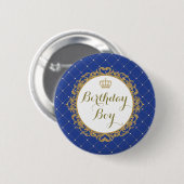 Prince Birthday Boy Round Badge d'or de bleu royal (Devant & derrière)