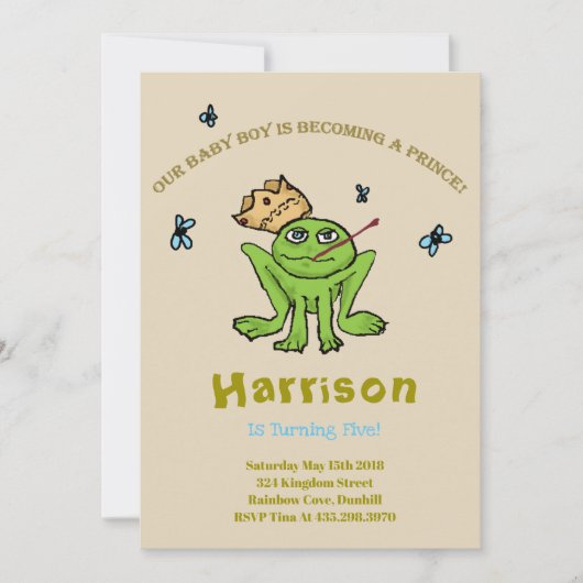 Prince Birthday Invitation de grenouille (Devant)