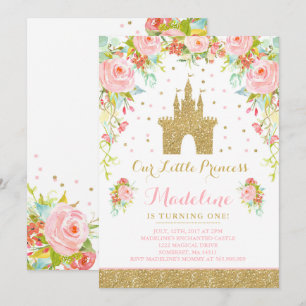 Prince Birthday Invitation Gold Princess Catle Kaart