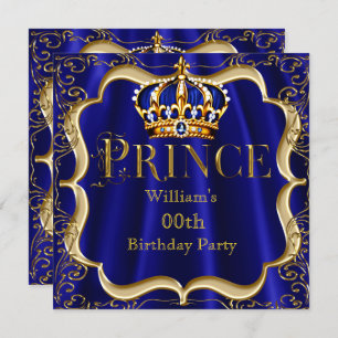 Prince Birthday Royal Blue Gold Crown Mannen 2 Kaart