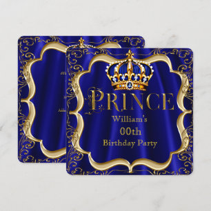 Prince Birthday Royal Blue Gold Crown Mannen 2 Kaart