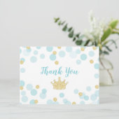 Prince Blue Gold Confetti Baby shower Hartelijk da Bedankkaart (Staand voorkant)