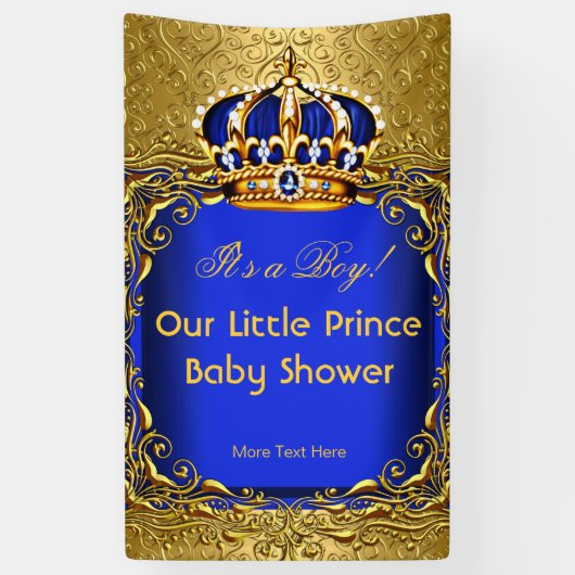 Prince Blue Gold Damask Baby shower Boy 2 Spandoek (Verticaal)