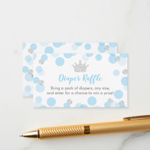 Prince Blue & Silver Baby shower Diaper Raffle Informatiekaartje
