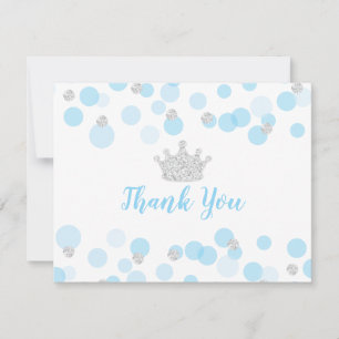 Prince Blue Silver Confetti Baby shower Hartelijk  Bedankkaart