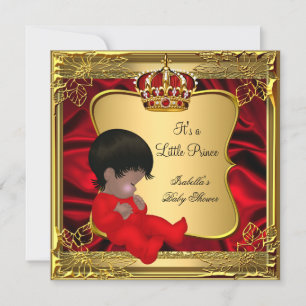 Prince Boy Baby shower African American Red Gold Kaart