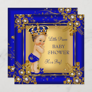 Prince Boy Baby shower Gold Blue Brunette Kaart
