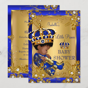 Prince Boy Baby shower Gold Blue Crown Ethnic Kaart