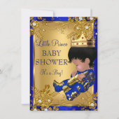 Prince Boy Baby shower Gold & Blue Invitation (Devant)