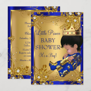 Prince Boy Baby Shower Goud & Blauwe Uitnodiging