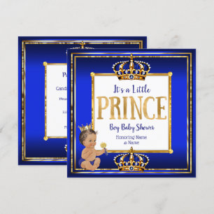 Prince Boy Baby shower Royal Blue Gold Brunette DK Kaart